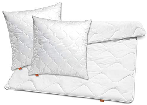 sleepling medium Bettdecke 200x200 Set mit 2X Kissen 80x80, Bettzeug und 2 Stück Kopfkissen, Ganzjahresdecke 200 x 200, Decke Made in EU, Ökotex, Waschbar 60 Grad, Steppdecke 100% Mikrofaser