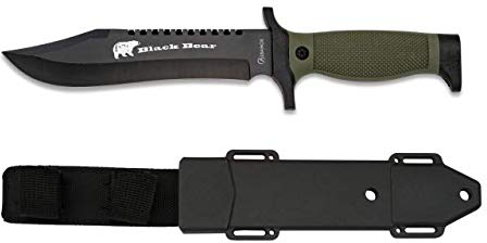 Cuchillo Supervivencia BLACK BEAR con funda incluida 18 cm para Caza, Pesca, Camping, Outdoor, Supervivencia y Bushcraft Albainox 32467 + Portabotellas de regalo