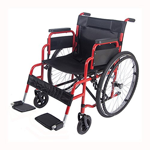 Lightweight Folding Wheelchair, PALDIN self propelled Portable Wheelchair with Running Brakes, Removable Footrests, Armrest(Red)