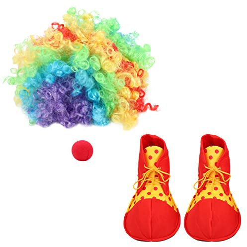 BESPORTBLE 1 Set Clown Kostüm für Erwachsene Einschließlich Clown Nase Clown Perücke Schuhe Clown Cosplay Dress Up Accessoires für Halloween Stage Maskerade Party