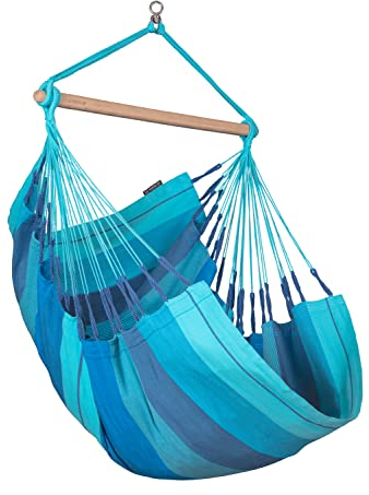 La Siesta®- Habana Hängesessel Basic Size für Entspannung & Stil: 360° Drehgelenk, hochwertiges Bambusholz - GOTS-zertifizierte Baumwolle. (Lagoon)