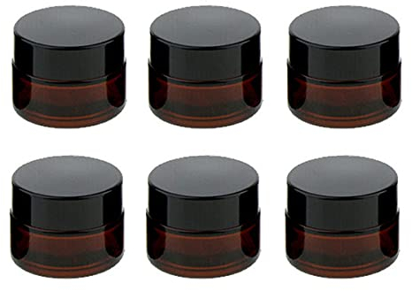 SyiXute 6 Pack 5ml Brown Glass Cosmetic Tinted Jars,Empty Amber Glass Jars,Refillable Cosmetic Face Cream Jar with Screw on Lids and White Liners for Creams,Lotions and Essential Oils