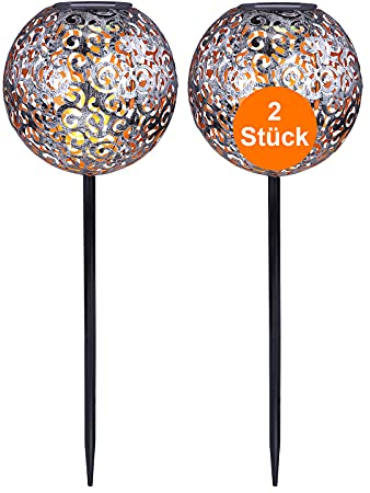 bmf-versand® LED-Solarkugel 20cm 2er Set - Solar Kugelleuchte - Außenkugelleuchte mit Stab 54cm - runde Solarlampen für Außen Garten - Gartenleuchte Spritzwasser geschützt - Solarleuchte