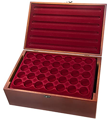 MC.Sammler Holz Münzkassette Münzkoffer inkl 10 Münztableaus für 350 STK 10 Euro Münzen in Kapseln bis 37,7mm (Kassette ohne Münzkapseln)