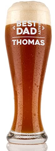 polar-effekt Bierglas mit Gravur Weizenbierglas personalisiert 500ml- mit Name für Papa - Hefeweizen, Weißbier - Geschenk zum Geburtstag, Weihnachten, Vatertag - für Vater, Papa - Motiv Best Dad