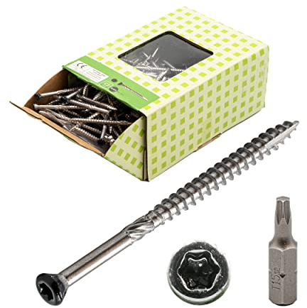 Viti per terrazze, 4 x 30, in acciaio inox C2, testa nera, 200 pezzi + BIT, viti per facciata