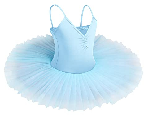 IBAKOM Kinder Mädchen Ballettkleid Schwanensee Kostüm Tanzen Tutu Kleid V-Ausschnitt Camisole Trikot Tanzkleidung Ballerina Gymnastik Spaghettiträger Ärmelloses Tanzoutfit