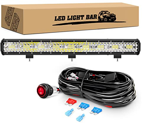 GOOACC 26Inch 540W Triple Row Led Light Bar 50000LM Spot Flood Combo Driving Lighting Off Road Lights Working Light with 14AWG Wiring Harness for Truck Golf Cart SUV ATV UTV Boat, 2 Years Warranty
