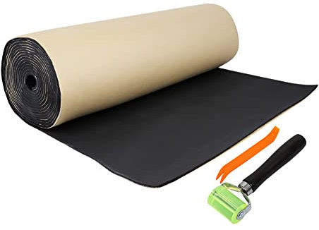 sourcing map Isolant Phonique Voiture 5mm Isolation Thermique Capot Moteur Porte Coffre avec Outil Démontage Rouleau 100x60cm/40x24