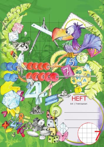 Matheheft 1. und 2. Klasse | DIN A4 | Lineatur 7 | 7mm kariert | 160 Seiten: als Schulheft / Notizheft / Notizbuch / Aufgabenheft für die Vor- & Grundschule