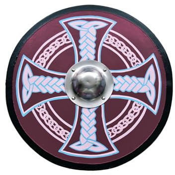 Battle-Merchant Wikinger Rundschild mit Keltenkreuz-Motiv, 61cm (24 Zoll) | Handbemalter Wikingerschild aus Holz, Mittelalter Schild für Erwachsene, Reenactment & LARP