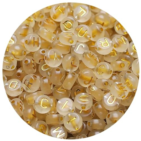 HERZWILD 1000pcs nachtleuchtende buchstabenperlen 4x7mm zum auffädeln gold Buchstaben perlen bastelnperlen Buchstaben A-Z perlen für Schmuck Basteln(Noctilluzent gold)