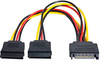 CY Câble d'alimentation 15 broches SATA mâle vers double femelle Câble d'extension Y 1 à 2 12 V + 5 V