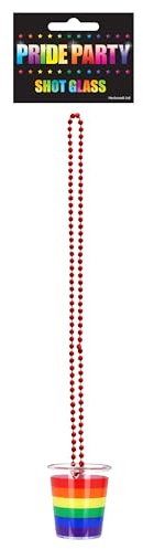 HENBRANDT 12x Rainbow Pride Shot Glasses on Beaded Plastic Chain Party Shot Glass Necklace Mini Drinking Cup with Rainbow Decoration LGBTQ+ Pride Party Accessories for Men and Women