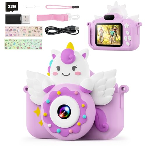 TIATUA Appareil Photo Enfant,2.0 Pouces Appareil Photo Numérique, 20MP/1080P Caméra Vidéo Selfie,32G Carte, Lecteur de Cartes, Cadeaux pour Enfants de 3 à 12 Ans (Violet)