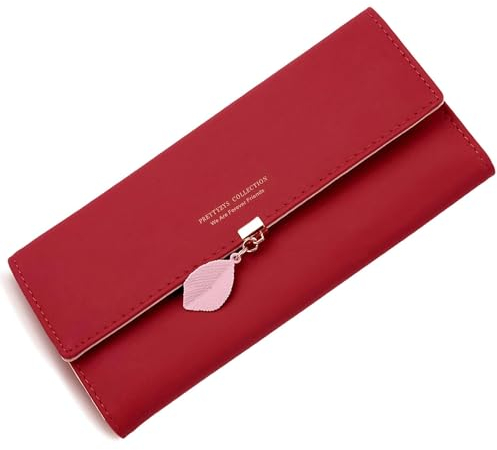 ANYWN Geldbörse Damen Gross, Lang Portemonnaie, Elegant Damen Geldbeutel mit Kartenfächer und Kleingeldfach Rot