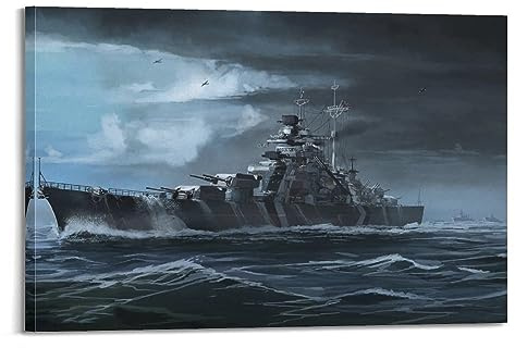 Kriegskunst-Poster, Schlachtschiff Bismarck, dekoratives Gemälde, Leinwand-Kunstbild, 60 x 90 cm