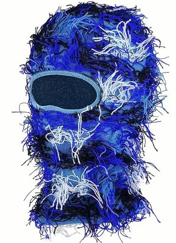 Malaxlx Distressed Balaclava Cagoule Tricoté Masque de Ski Intégral Shiesty Hiver Bonnet Coupe Vent Cache-Cou pour Hommes Femmes
