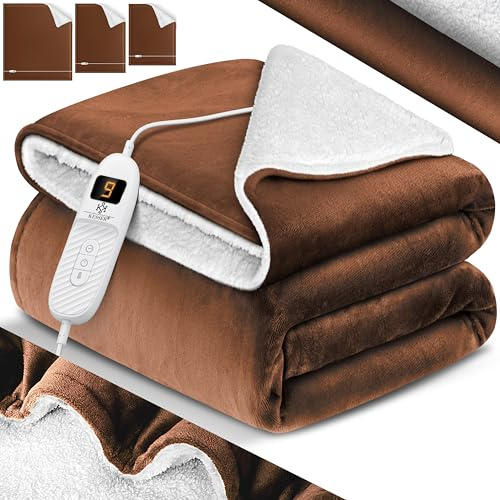 KESSER® Couverture chauffante en Polaire Sherpa Double Face avec minuterie et arrêt Automatique | Couverture Douillette | 9 Niveaux de température | Lavable jusqu'à 40°C | Affichage numérique