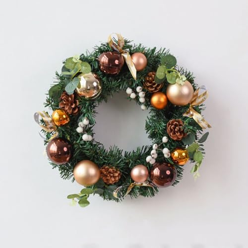 PEKJI Winter-Weihnachtskranz an der Haustür, Wandbehang, Weihnachtsdekoration, Rattan-Kreis, künstliche Girlande aus Kunststoff mit Kugeln