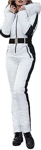 liaddkv Schneeanzug Damen Einteilig Skianzug Warm Ski Overall Hoodie Jumpsuit Langer mit KapuzeSchneeanzug Skihose Elegant Skibekleidung Wasserdicht Snowboard Skisuit Outdoor Jumpsuit