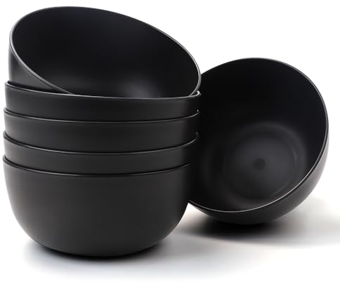 Bugucat Cuenco de Cereales 6 Piezas 1400ML,Cuencos Grandes de Sopa Irrompibles Cuenco Aperitivos de Plástico,Ensaladera para Sopa Grano Ramen Ensalada,Cuenco de Camping para Fiestas BBQ Camping,Negro