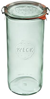 Weck Zylindrisches Glas 1500 ml 6 Stück | Glas mit Deckel, Dichtung und 2 Verschlüssen | Zum Einmachen von Konserven, Säften, luftdichter Aufbewahrung von trockenen Zutaten