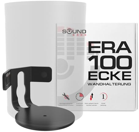 Sound bass ERA100 Support Mural d'angle – Profil Bas, Noir, Simple (1 pièce), Complet avec Tout Le matériel de Montage Compatible avec Le Haut-Parleur Sonos Era 100