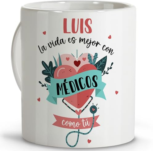 LolaPix Regalo medico. Tazas personalizadas con nombre. Tazas originales para regalar. Regalos para medicos. Taza cerámica 330 ml.