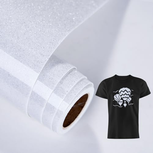 LUCKIGUCK Glitterplotterfolie för textil, transferfolie för DIY T-shirts, tyghantverk (vit)