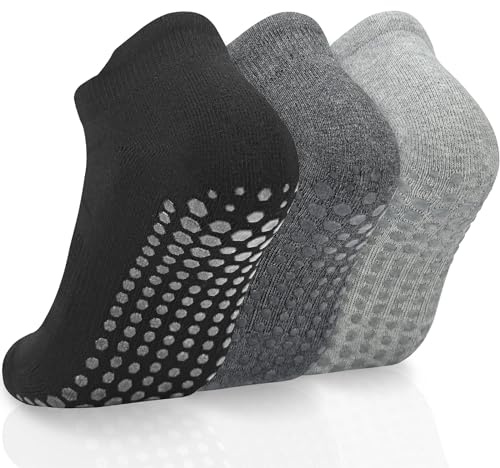 srclo 3 Pairs Non Slip Grip Yoga Socks For Women&Men, Anti-slip Pilates Fall Prevention Socks for Running, Ballet, Dance, Hospital,Home Workout