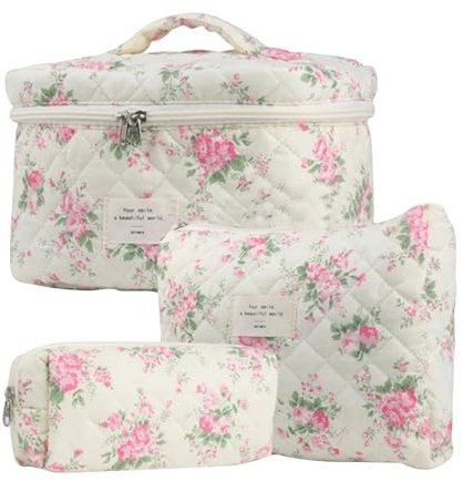 Reise Kosmetiktasche, Gesteppte Kulturtasche, Make-up Tasche, Kosmetiktasche Aesthetic Makeup Bag, Cosmetic Bag,Make-up Tasche Coquette Aesthetic Makeup Tasche Cosmetic Bag,Groß Kapazität,Baumwolle