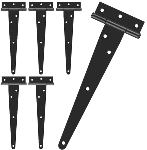 6 Packungen Türscharniere, robuste T-Scharniere, schwarz, 300 mm, Metall-Torscharnier für den Außenbereich, T-Riemen-Scharnier mit Schrauben für Holzzäune, Schuppentüren, Schränke, Fenster