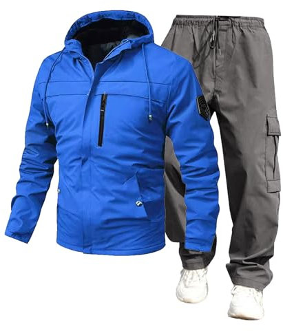 Herren Winterjacke und Hose Set - Wasserdichter Winddichter Outdoor-Anzug, atmungsaktive Wanderjacke mit Cargohose, bequeme Passform, verstellbare Kapuze und Taille, geeignet für Abenteuer bei kaltem