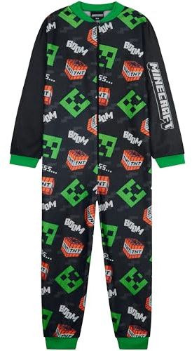 Get Trend Minecraft Pijama Entero Niño Adolescente, Pijama Polar Infantil de Una Pieza con Cremallera, Mono Cómodo para Invierno (13-14 Años, Negro Minecraft)