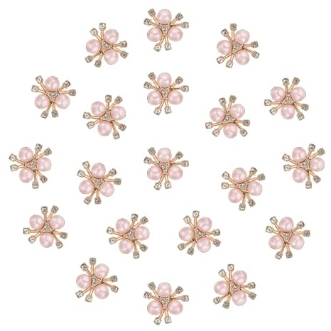 PATIKIL 20 st pärlblomknappar, strass pärla blomma knappar utsmyckningar falsk pärla strass knappar platt baksida brosch för smyckestillverkning hantverk bröllop kläder väska, rosa