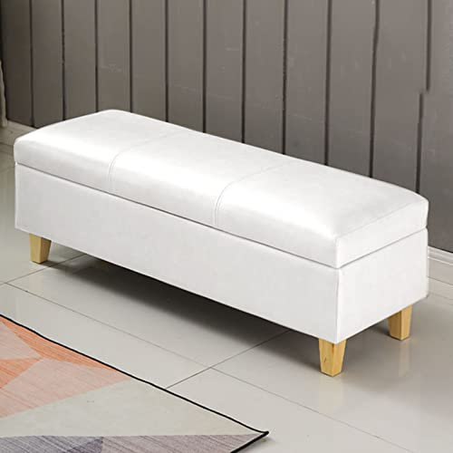 Rustikale Sitzbank aus PU-Leder mit Holzbeinen für Schlafzimmer, Eingangsbereich, Vintage-Sitz- und Bettbank, 79,8 x 40,9 x 40,9 cm