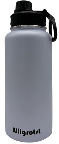 Wilgrotst Borraccia Termica 946 ml in Acciaio Inox, Bottiglia Termica a Doppia Parete con Cannuccia, 3 Tapp, Manico e Adesivi impermeabili fai da te – Ideale per Campeggio, Ciclismo, Regalo, Bianco