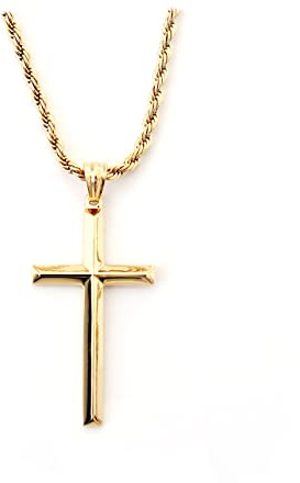 LIFETIME BLING Collar con colgante de cruz de oro 18K para hombres y mujeres, cadena cubana de 3 mm con cierre sólido, regalo para marido y esposa