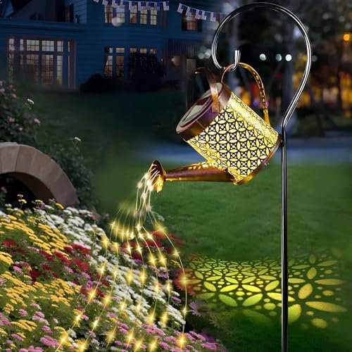 Solar Gießkanne Lichterkette Aussen, 80CM Solar Giesskanne Lichter für Außen Garten, IP65 Wasserdicht LED Lichterkette, Gartendeko, Gießkannenlicht mit Schäferhaken für Hofweg Balkon Terrasse Rasen