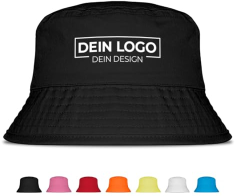 Fischerhut mit Wunschlogo oder zum selbst gestalten, für JGA, Mallorca & Party – Anglerhut für Männer & Frauen – Festival Zubehör, Sommerhut/Sonnenhut mit Wunschmotiv, personalisiert mit Bild und Text