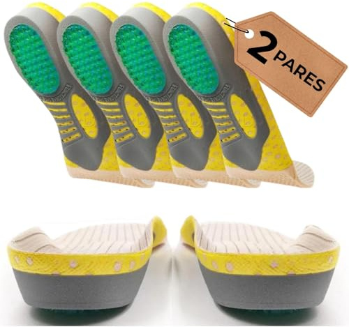 2 Pares de Plantillas Gel Hombre Trabajo y Mujer, Diseñadas por Profesionales, Alivio y Prevención del Dolor de Pies, Rodillas y Espalda, Especial para Fascitis Plantar (2 Pares Talla S (35-40))