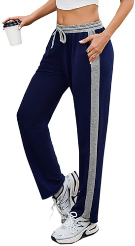 Litherday Women's Jogging Bottoms Sweatpants Straight Leg Ladies Cotton Joggers Tracksuit with Pockets Drawstring Sports Trousers Dark Blue