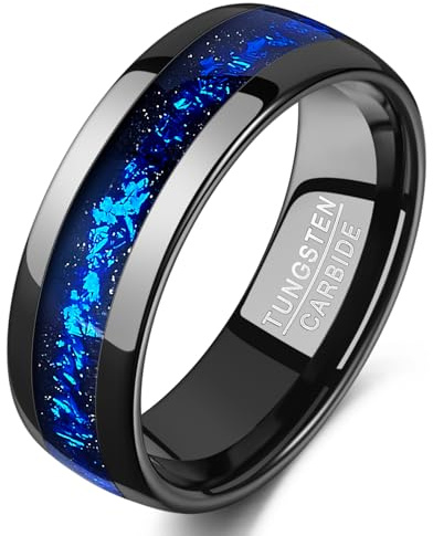 TUNGSTORY Bague en tungstène pour hommes 8 mm – Noir avec bande de film bleu – Ajustement confortable, bague de style quotidien, Résine, Aucune pierre précieuse
