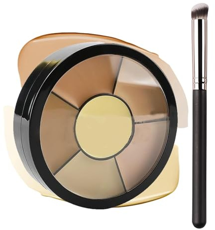 6 Colour Cream Concealer Palette with Precision Brush, Full Coverage | Waterproof cream for dark circles, blemishes and contouring, long-lasting finish, for mature skin and everyday makeup