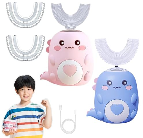 Elektrische U-FöRmige KinderzahnbüRste, Elektrische ZahnbüRste Kinder, Automatische ZahnbüRste 360, Usb-Ladung, FüR 2-6 & 6-12 Jahre ZahnbüRste Baby (Blau/Rosa+2 Ersatzkopf,2–6 Jahre)