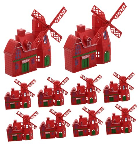 Milisten 10pcs Miniature Windmill House Model Charming Plastic Cottage Sculpture for Micro Landscape and Fairy Garden Decor Unique Flower Pot Accessories Realistic Design