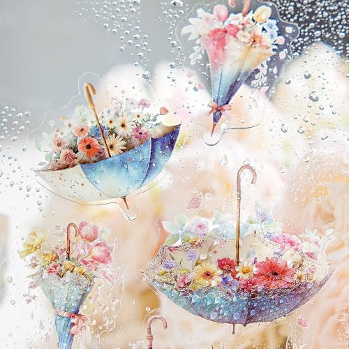 20 Stück Bunte Blume Schirm Landschaftssticker Scrapbook Zubehör Süße Blumen Sticker Aesthetic Scrapbook Stickers Journaling Zubehör Cute Sticker Fotoalbum Aufkleber Junk Journal Scrapbooking Set