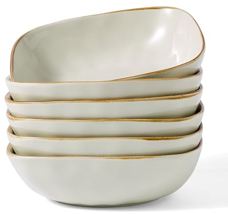 Richmount Ocean Schalen Set 6, 15.2cm große tiefe Pastateller, Beige | Pastaschale für 6 Personen, geeignet für Nudeln, Suppe, Salat und Dessert, stapelbar, spülmaschinen- & mikrowellengeeignet