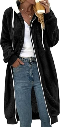 Damen Fleecejacke Hoodie Kapuzenpullover Teddyjacke PlüSchjacke Kuscheliger Langarm Fleecemantel Mit Taschen Kapuzenjacke Langarm Teddy Mantel Winter Coat Cardigans Warm Outwear